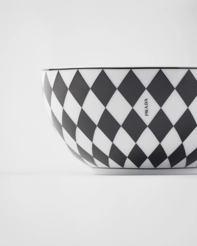 Set of two porcelain rice or cereal bowls  - Checkerboard