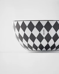 Set of two porcelain rice or cereal bowls  - Checkerboard