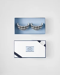 Set of two porcelain rice or cereal bowls  - Checkerboard