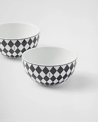 Set of two porcelain rice or cereal bowls  - Checkerboard