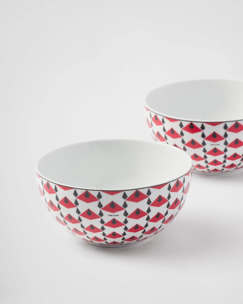 Set of two porcelain soup bowls