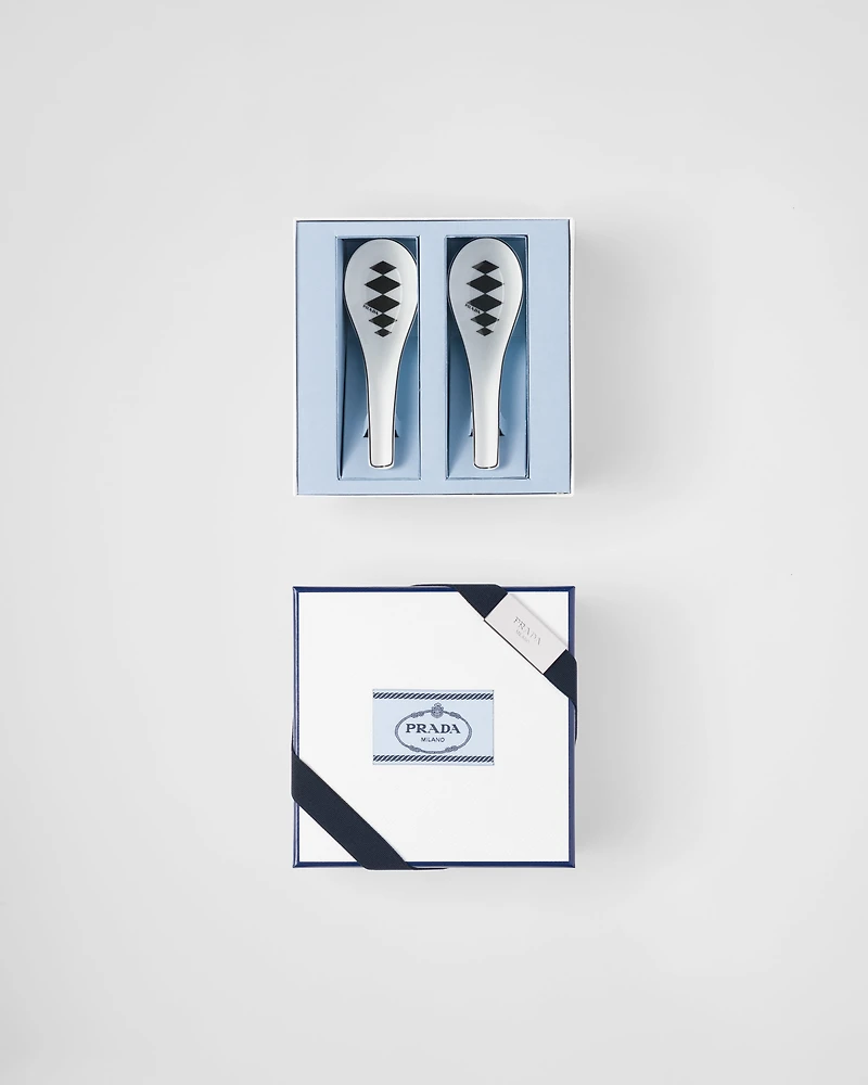 Set of two porcelain spoons - Checkerboard