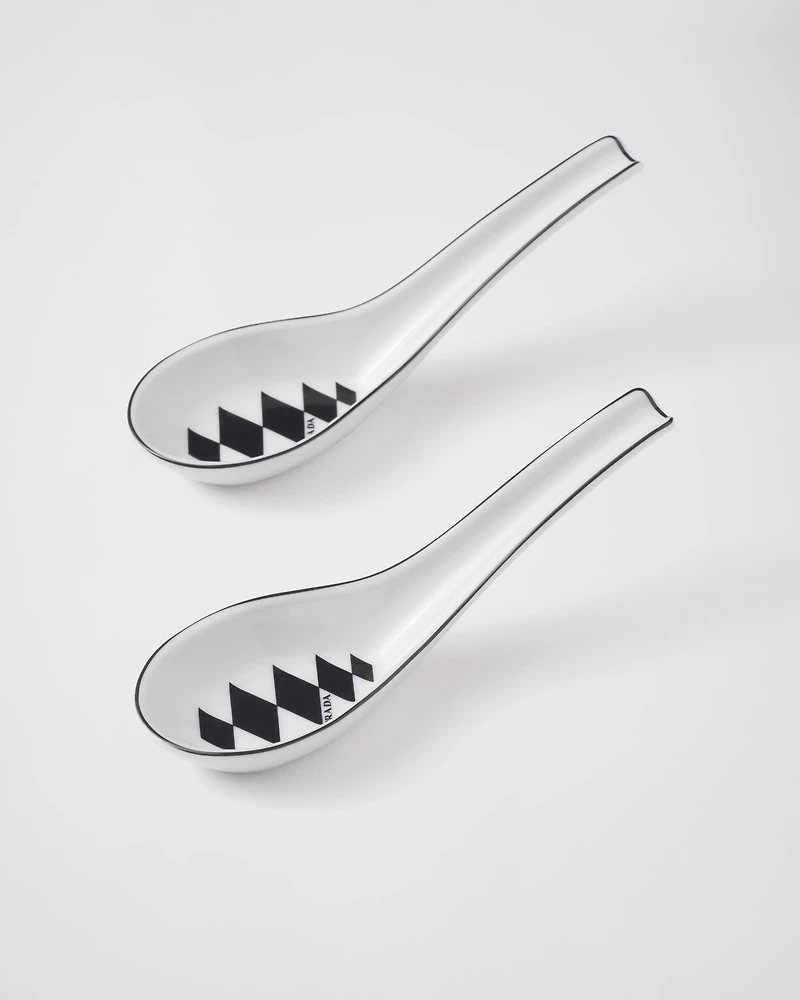 Set of two porcelain spoons - Checkerboard