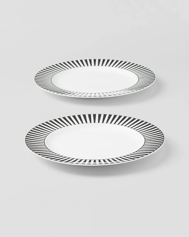 Set of two porcelain dessert plates - Stripes
