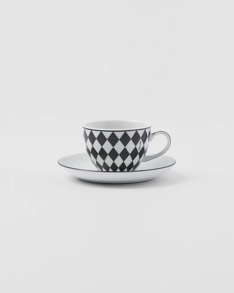 Set of four porcelain espresso cups - Checkerboard