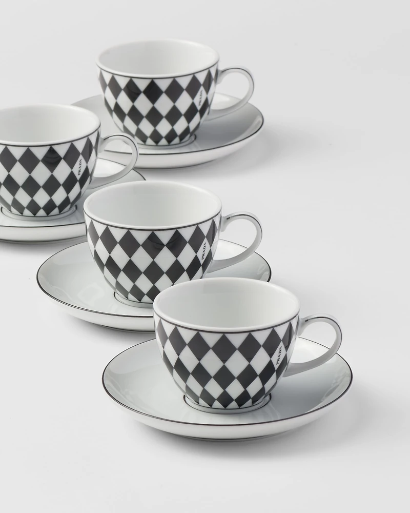 Set of four porcelain espresso cups - Checkerboard