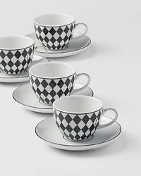 Set of four porcelain espresso cups - Checkerboard