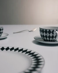 Set of two porcelain cappuccino cups - Checkerboard