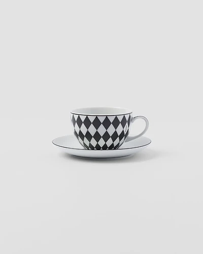 Set of two porcelain cappuccino cups - Checkerboard