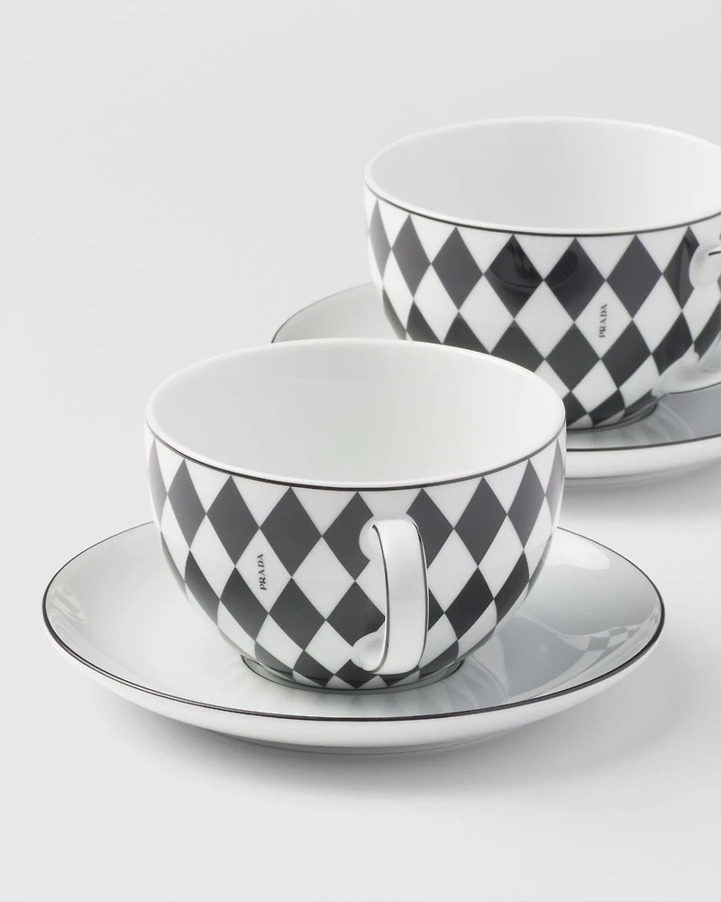 Set of two porcelain cappuccino cups - Checkerboard