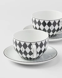 Set of two porcelain cappuccino cups - Checkerboard