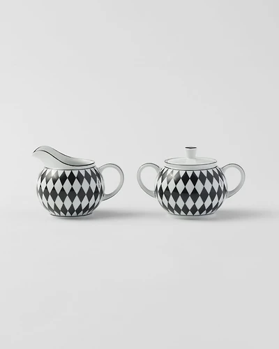 Porcelain milk jug and sugar bowl set - Checkerboard 