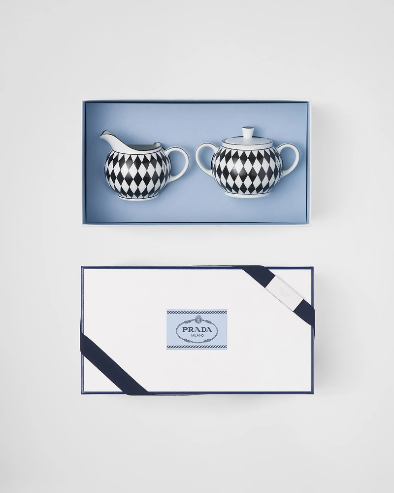 Porcelain milk jug and sugar bowl set - Checkerboard 