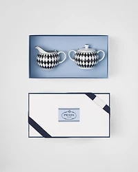 Porcelain milk jug and sugar bowl set - Checkerboard 