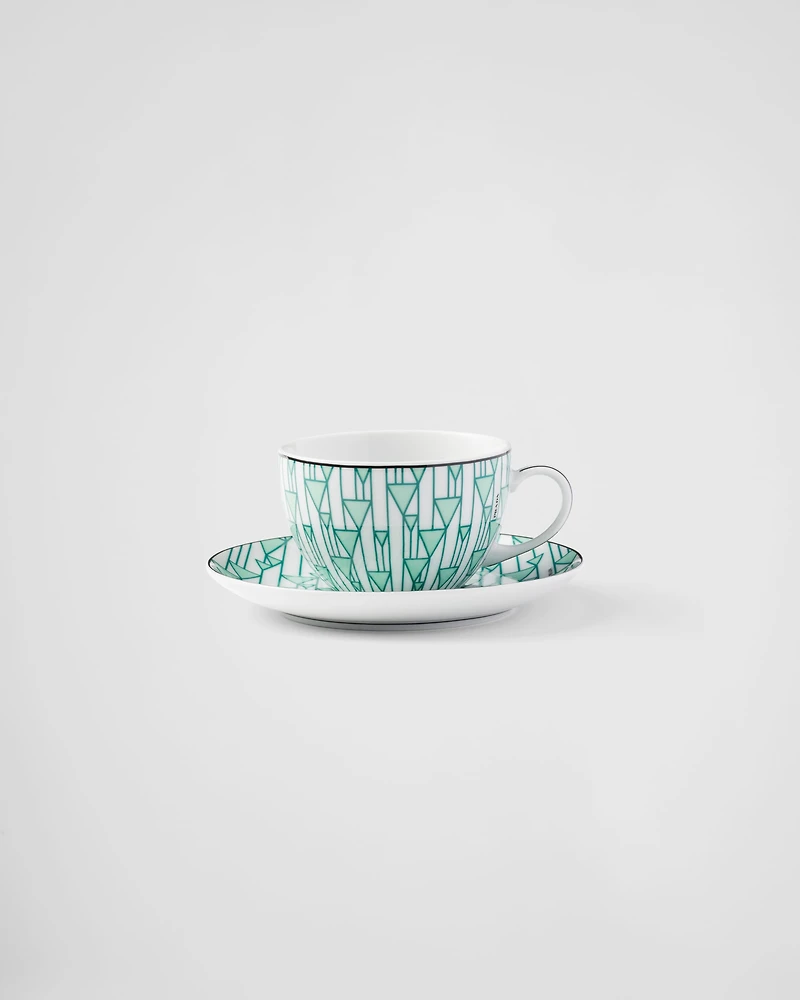 Set of two porcelain tea cups - Vienna Green 