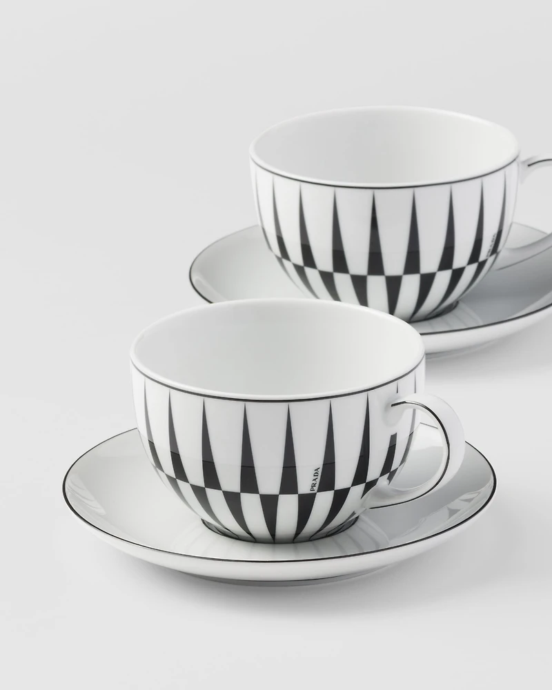 Set of two porcelain cappuccino cups - Stripes