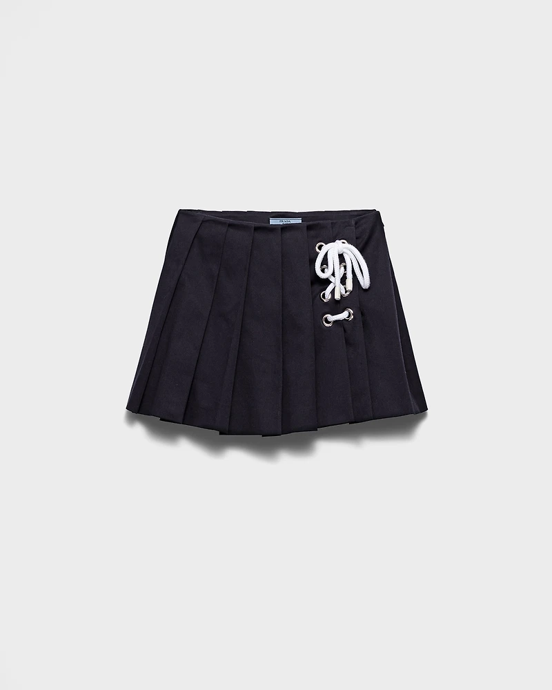 Pleated stretch drill miniskirt