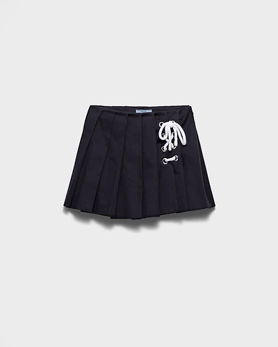 Pleated stretch drill miniskirt