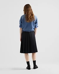Pleated gabardine midi-skirt