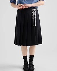 Pleated gabardine midi-skirt