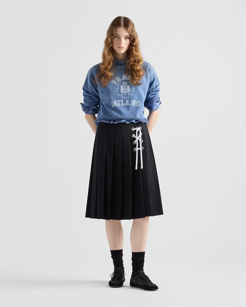 Pleated gabardine midi-skirt