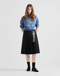 Pleated gabardine midi-skirt