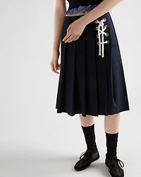 Pleated stretch drill skirt