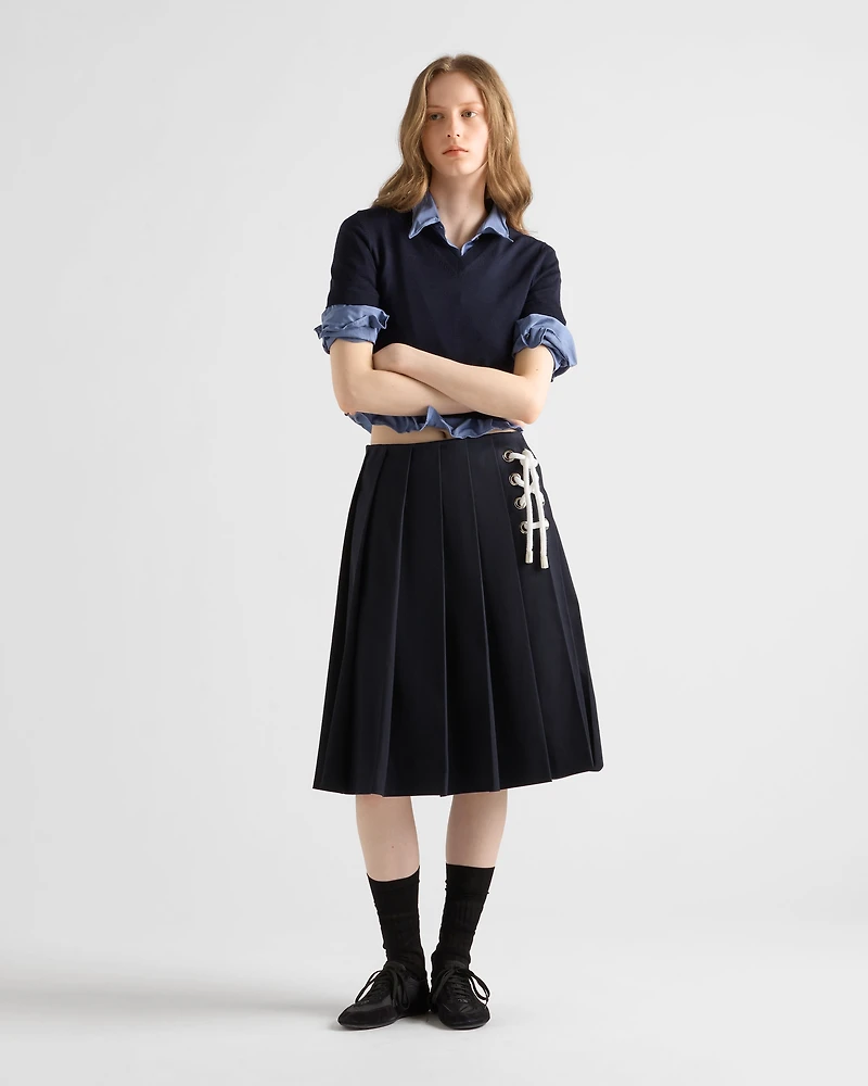 Pleated stretch drill skirt