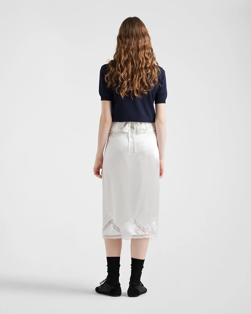 Embroidered satin skirt