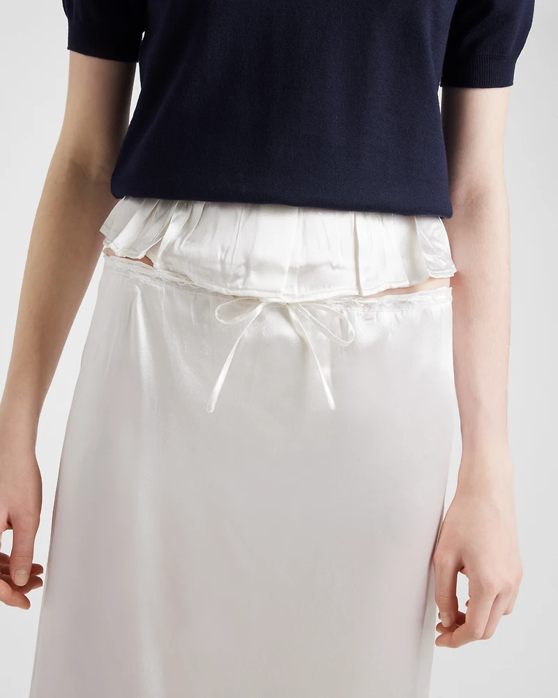 Embroidered satin skirt