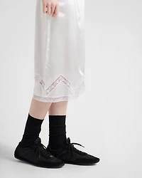 Embroidered satin skirt
