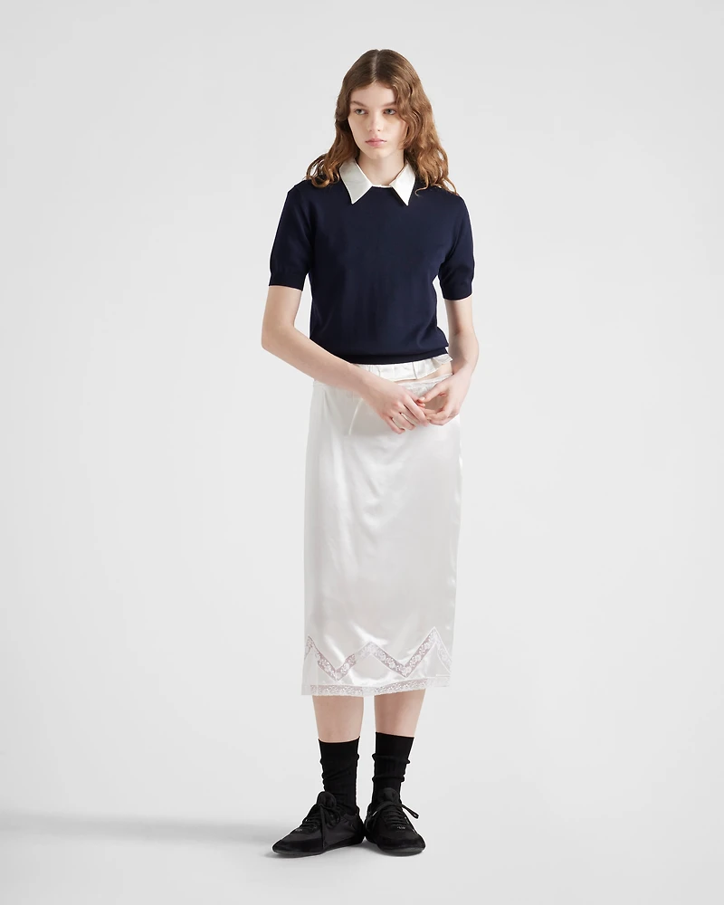 Embroidered satin skirt