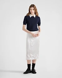 Embroidered satin skirt