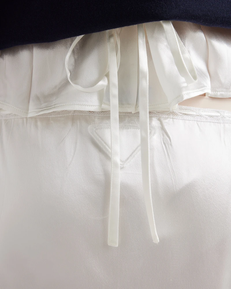Embroidered satin skirt