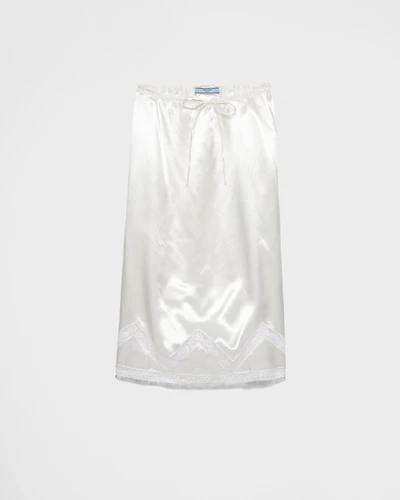 Embroidered satin skirt