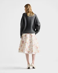 Floral print quilted satin circle skirt