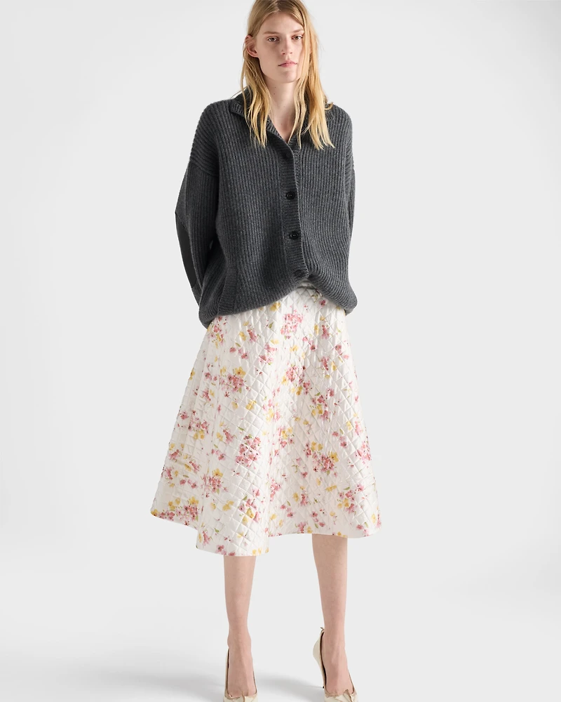 Floral print quilted satin circle skirt