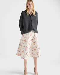 Floral print quilted satin circle skirt