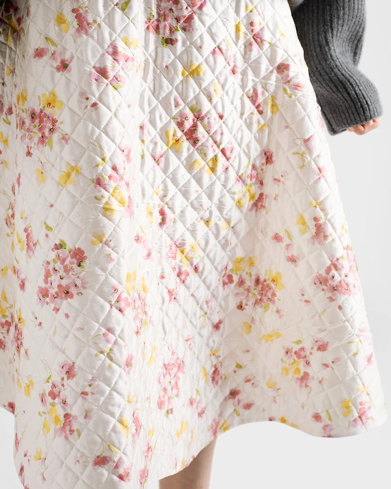 Floral print quilted satin circle skirt