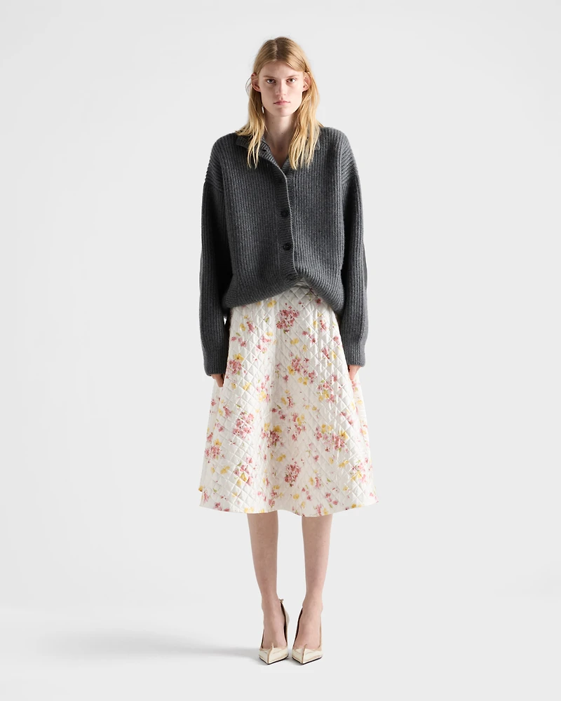 Floral print quilted satin circle skirt