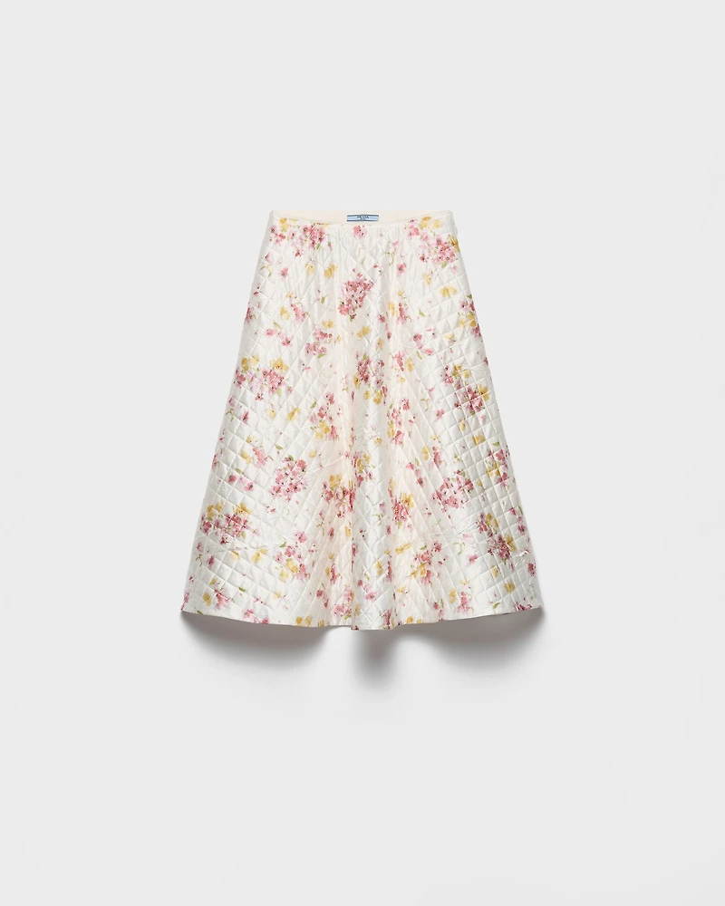Floral print quilted satin circle skirt
