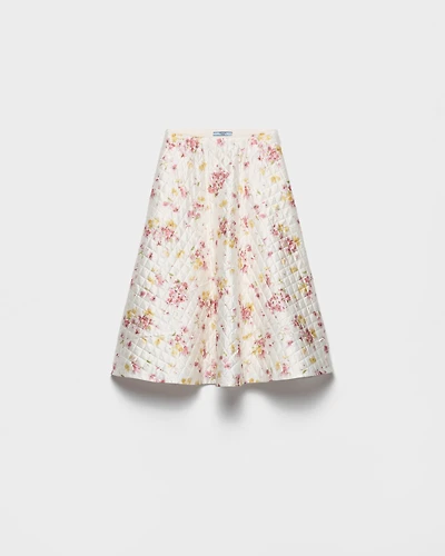 Floral print quilted satin circle skirt