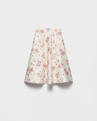 Floral print quilted satin circle skirt