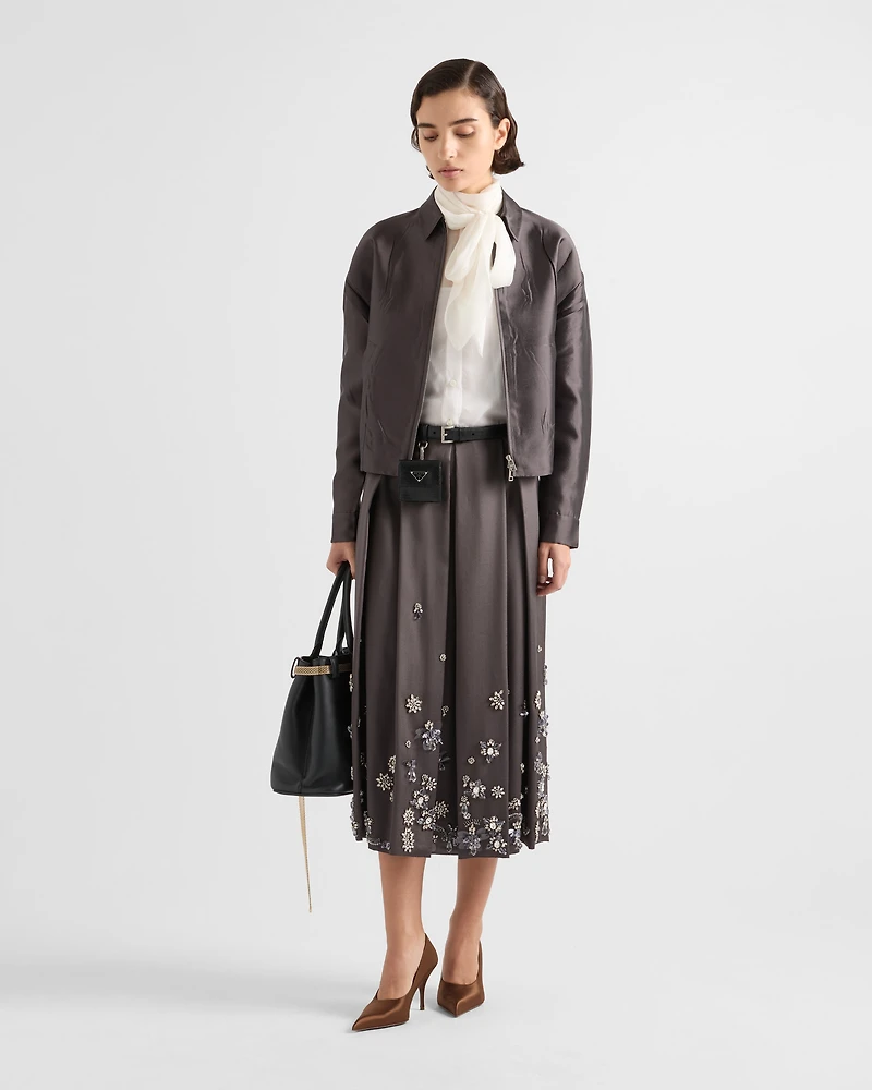 Embroidered silk and wool skirt