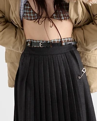 Pleated wool flannel skirt