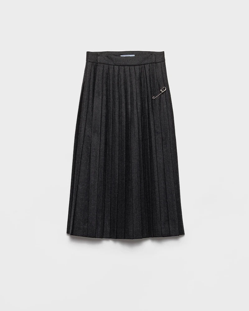 Pleated wool flannel skirt
