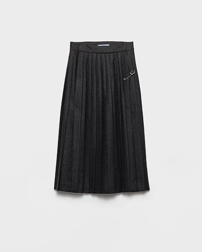 Pleated wool flannel skirt