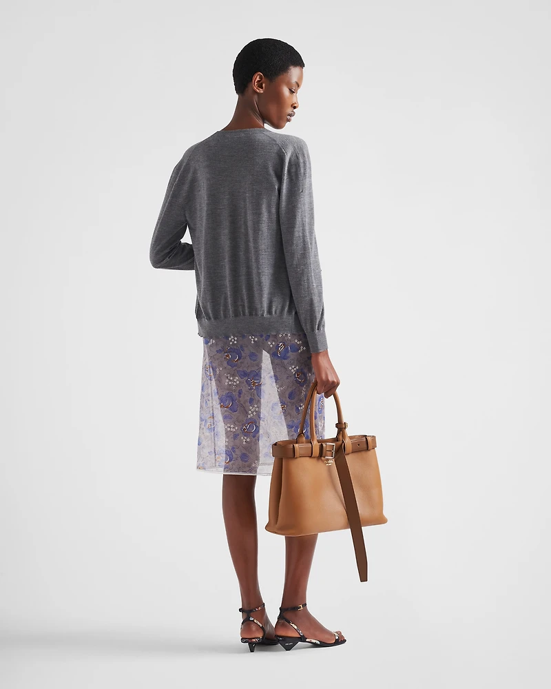 Printed nylonette midi-skirt