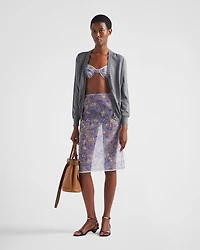Printed nylonette midi-skirt