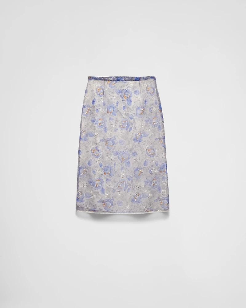 Printed nylonette midi-skirt